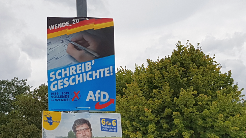 Wahlplakat der AfD für die Landtagswahlen am 1. September 1990 in Brandenburg
